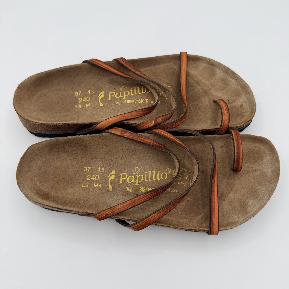 Papillio Birkenstock Sandals Women's Brown US 6 EU 37 Leather Strappy Flat